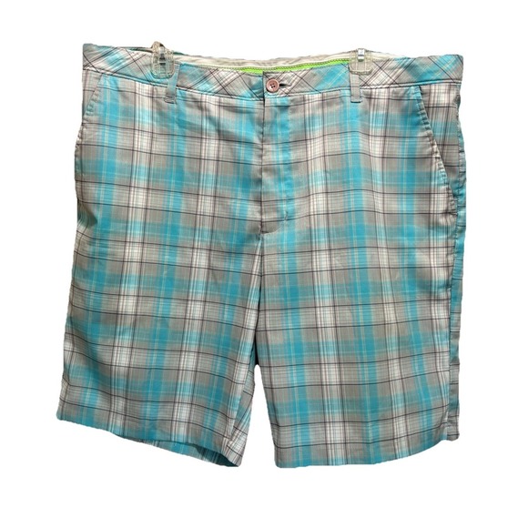 shark Greg Norman Other - Shark Greg Norman Teal/White Plaid Chino Shorts Size 40 Zip Pockets Mid Rise